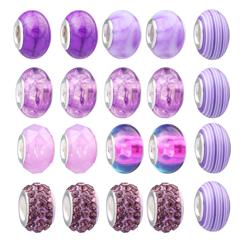 亚马逊热卖紫色儿童手链套装 手工DIY大孔串珠精美水晶珠手串礼盒详情图2