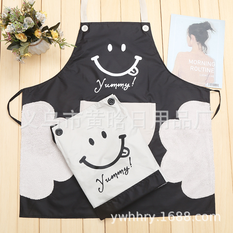 [Hold Jia] Household Cleaning Waterproof Thickening Kitchen Printed Smiley Face Can Wipe Hands Absorbent Towel Apron