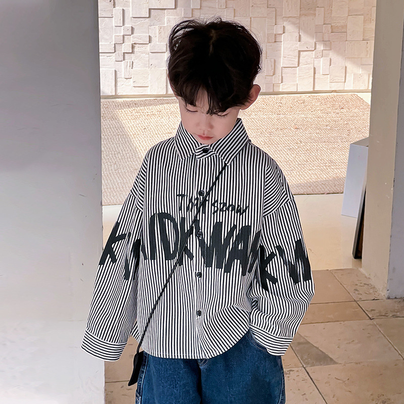 Boys' autumn shirt Children's shirt 2024 autumn children's clothing new style Little boys Korean stylish striped top trend