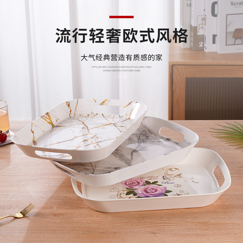 双耳高边茶具托盘中东外贸款密胺大理石纹仿瓷茶具酒水托盘家用细节图