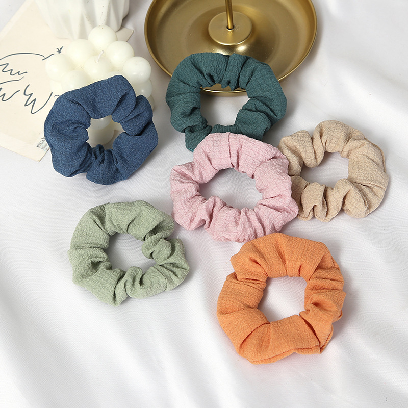 Solid color retro large intestine hair band, cream style, girl's bubble puffs, sweet hair tie, Korean bun hair accessory details Picture