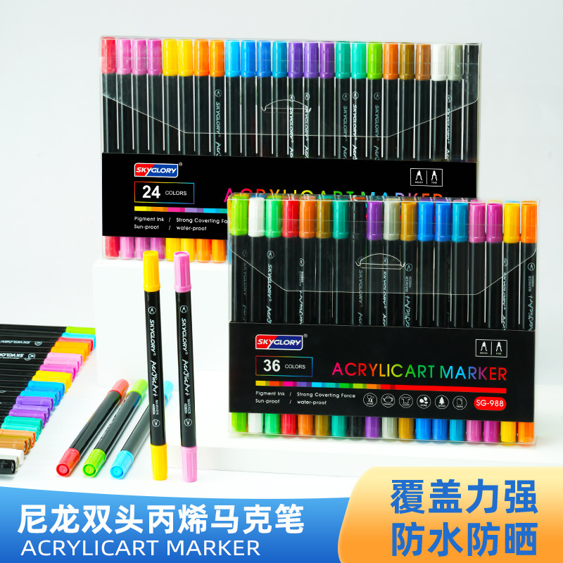 Cross-border Acrylic marker pen complete set for beginners, children's hand-drawn doodling pens, double-headed large-capacity markers, acrylic