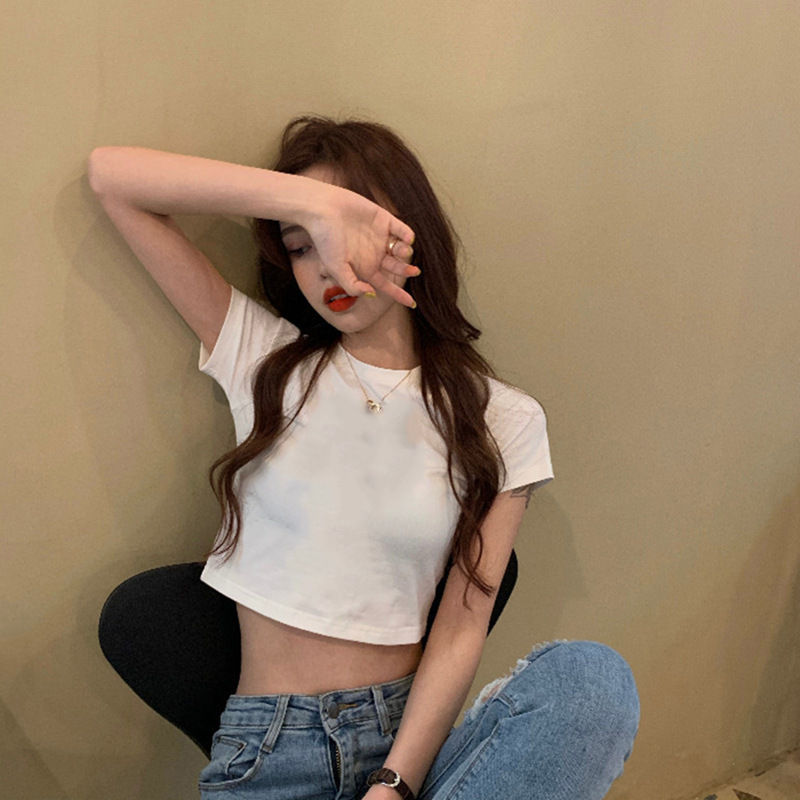 2021 Summer new short-sleeved T-shirt for girls, a trendy Instagram outfit for women, a sweet and crop top for women, sent by factory