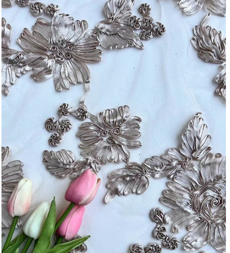 弘利科技 HLJC-332 厂家直销 新款立体网纱盘带芙蓉花绣 蕾丝童装花边 刺绣面料布料 支持剪米样 现货现发 订制详情12