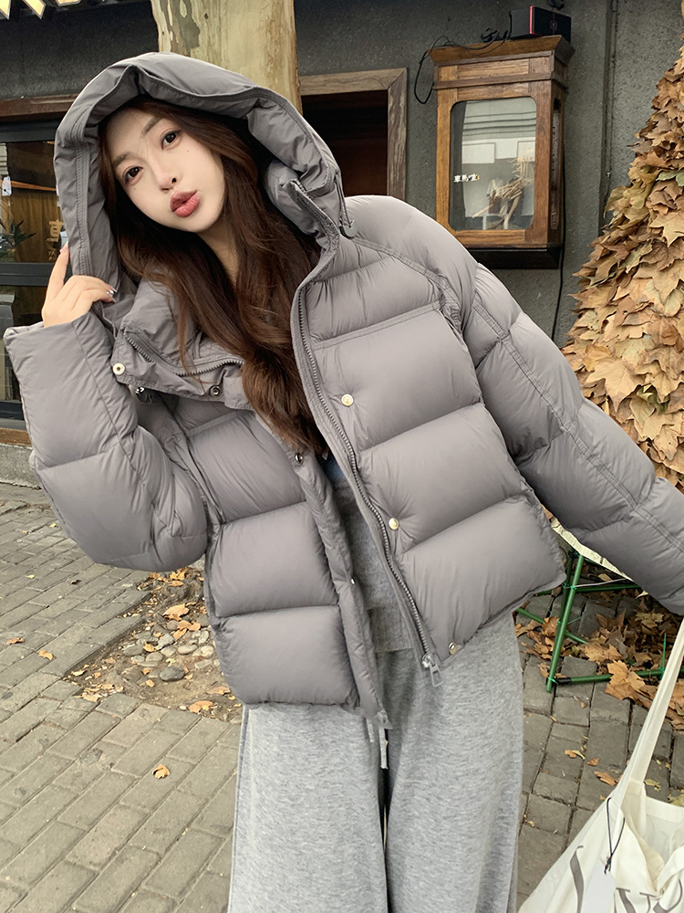 裳初90白鸭绒泡芙羽绒服女2025新款连帽面包服加厚羽绒外套平湖详情2