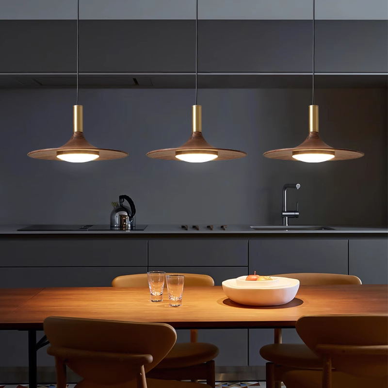 Retro new Chinese-style led lamps with a grand and high-end feel, walnut-colored solid wood pendant lamps, French and Chinese-style dining room lamps details Picture