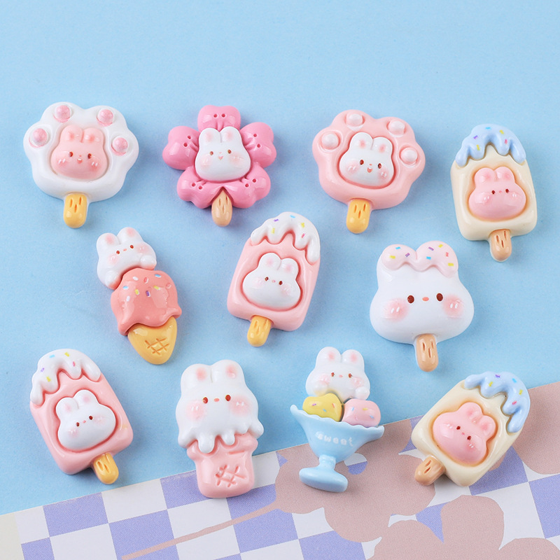 Bright Face Ice Cream Rabbit Cute Diy Cream Glue Mobile Phone Shell Hairpin Headstring Accessories Wholesale Resin Accessories Application Scenario