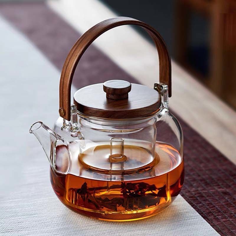 家用烧水提梁壶泡茶器电陶炉蒸汽煮茶壶高硼硅耐高温玻璃壶花茶壶图