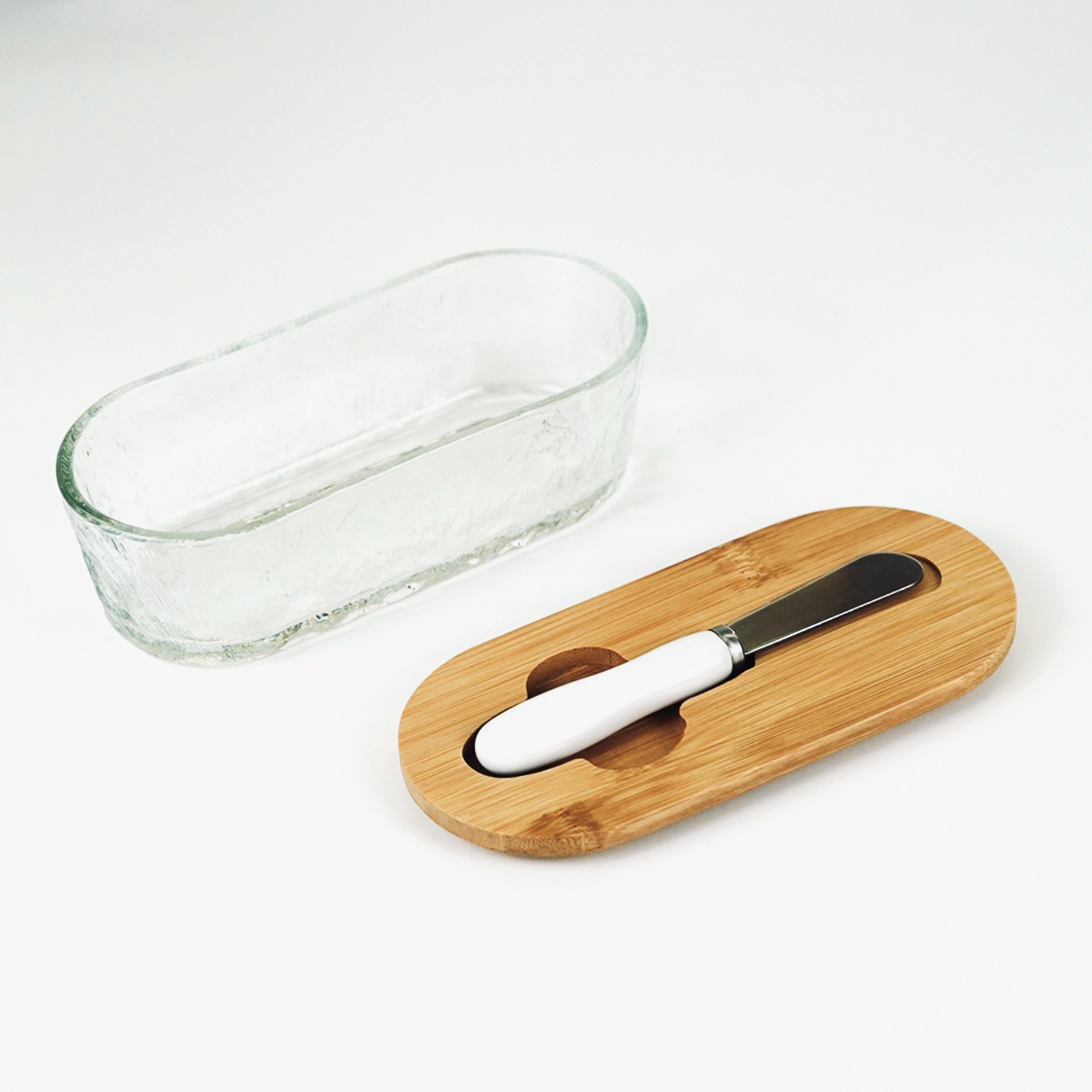 Cross-border glass butter box with ceramic butter knife, storage and preservation sealed jar, butter box, cheese box, simple pattern Specification image
