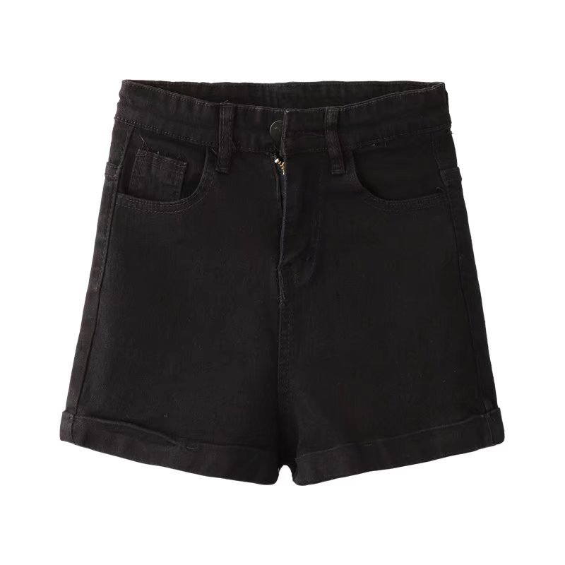 Wholesale of slim Hyuna style versatile rolled-up hot pants for women, high-waisted, light-colored tight denim shorts Item Picture