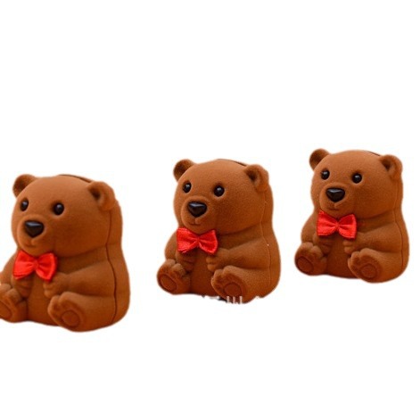 Cute plastic cartoon plush bear ring, pendant, stud and jewelry box in stock Item Picture