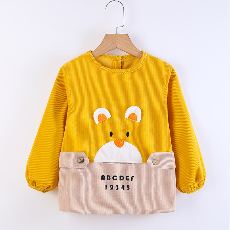 Baby corduroy cover for boys in autumn and winter, Korean version of infant feeding bib for children, waterproof and dirt-proof, reversible dressing for children details Picture