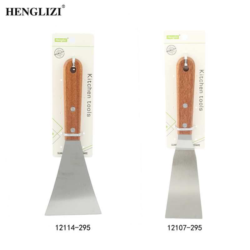 Cross-border stainless steel Sapie wooden handle cooking spatula, slotted spatula, beveled spatula, cheese spatula, steak spatula, pizza spatula, barbecue spatula