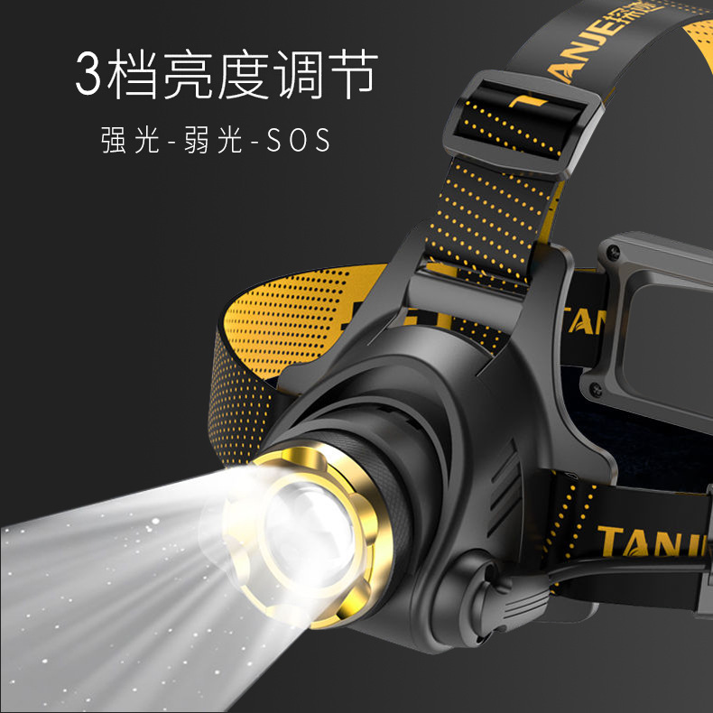 跨境新款T6强光led头戴式手电筒户外夜钓鱼矿灯变焦充电远射头灯详情图2
