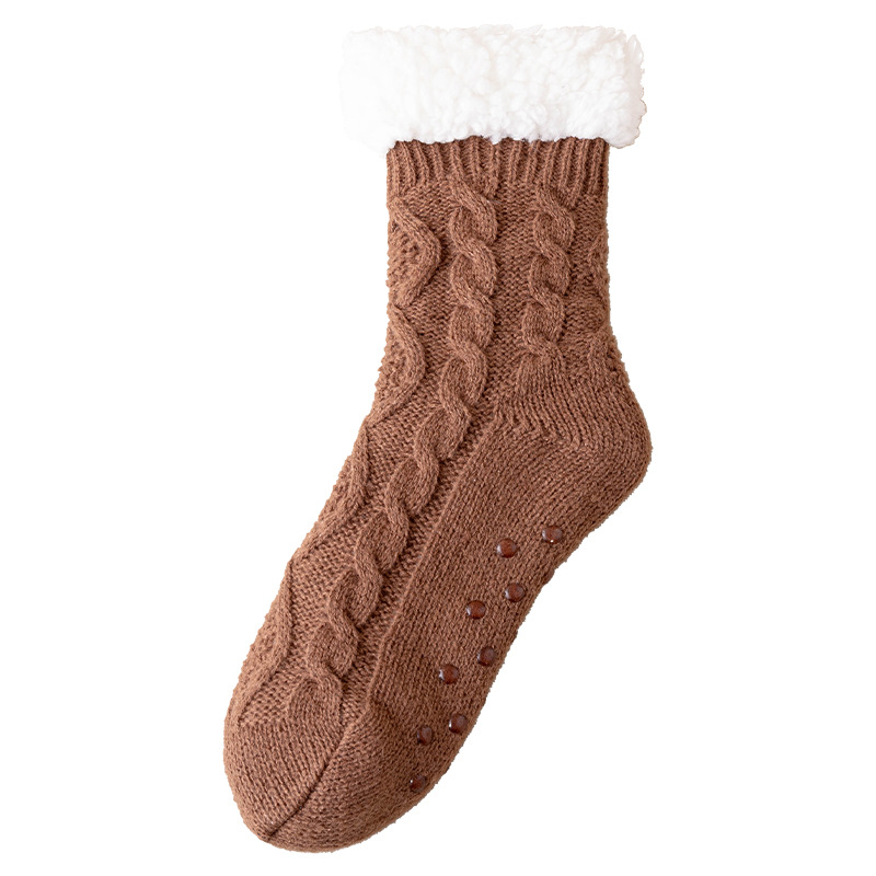 One-piece delivery of lamb fleece socks for women in autumn and winter, thickened and fleece to warm feet and keep warm during sleep at home. One-piece delivery of floor socks for postpartum and postpartum periods Item Picture