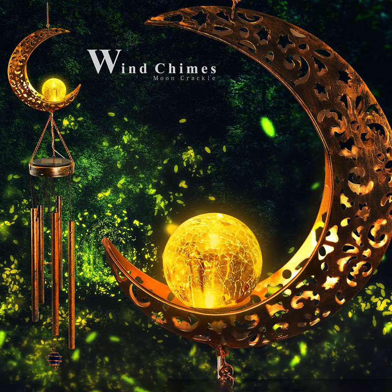 Cross-Border Solar Garden Moon Wind Chimes Light Solar Wind Chimes Pendants Wrought Iron Hollowed Out Outdoor Garden Landscape Decoration Application Scenario