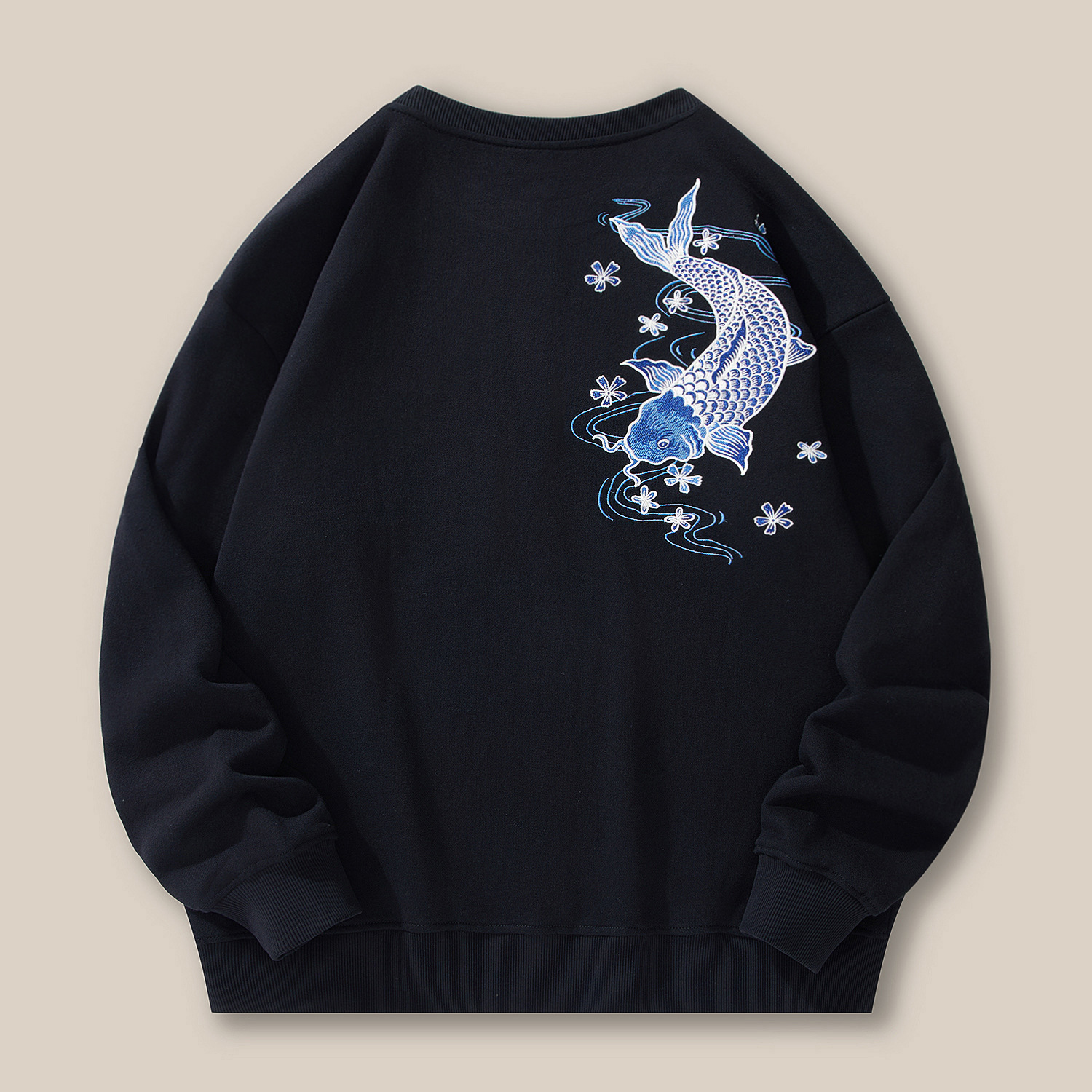 New men's round-neck hoodie from the national trend autumn and winter, a loose and large-sized fashion brand with embroidered pure cotton long-sleeved top Specification image