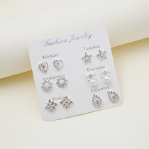 Korean Style Week stud set 6 pairs combination Student Personality Earrings Week stud set