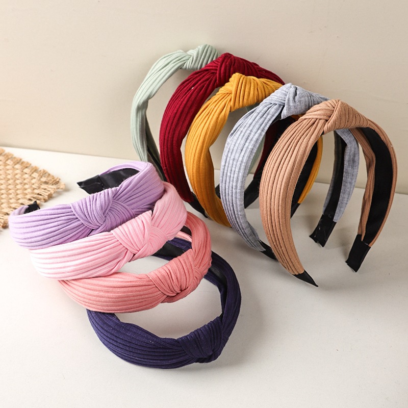 Korean-style wide-brimmed hairband, fabric striped knotted headband, simple and elegant face-washing hair accessory, popular high cranial top pressure hairpin pic 3