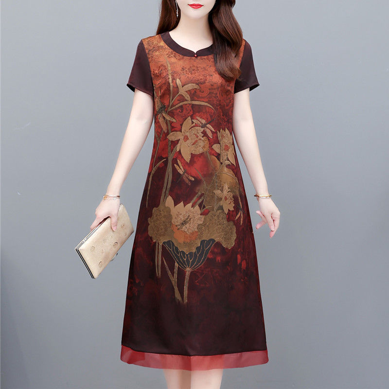 高档重磅真丝连衣裙女夏季中老年妈妈装桑蚕丝香云纱洋气减龄裙子详情图5