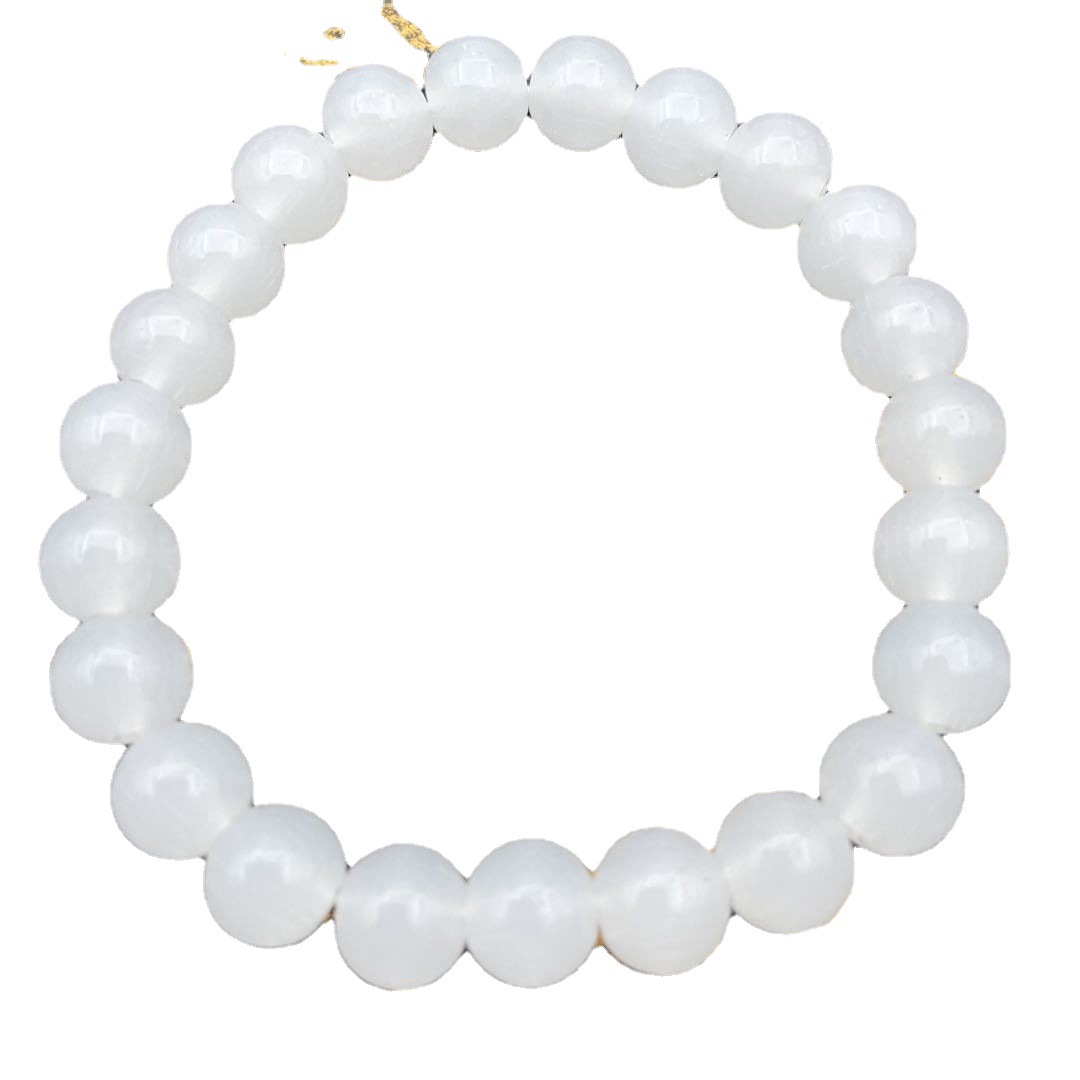 High-quality imitation Hetian white jade round bead bracelet, Hetian jade bracelet 8mm, 10mm, 12mm DIY bracelet Item Picture