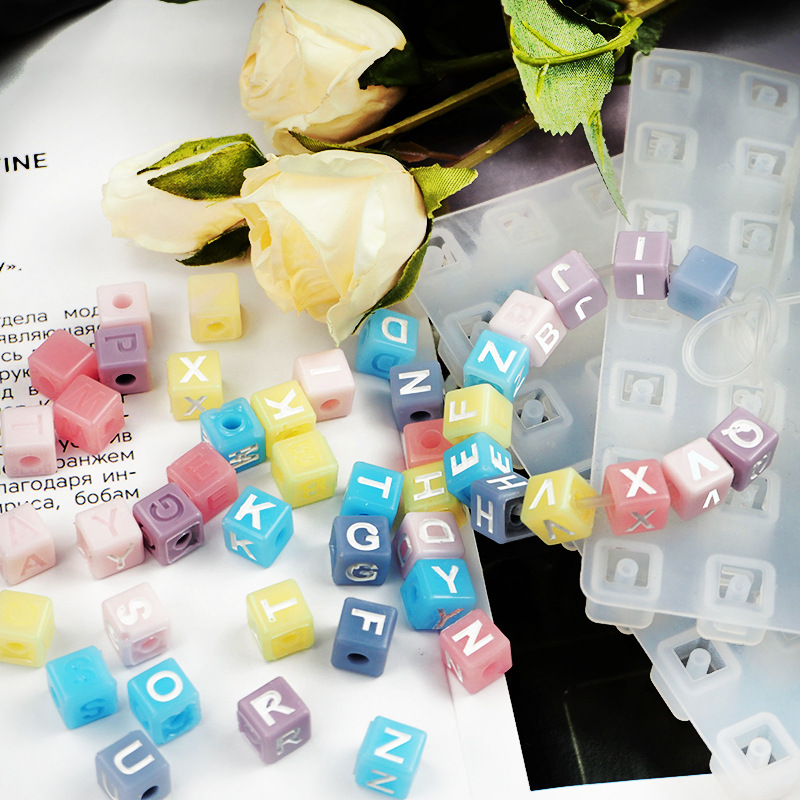 diy Crystal drop glue mold Digital square beaded letter bracelet with jewelry resin silicone mold Item Picture