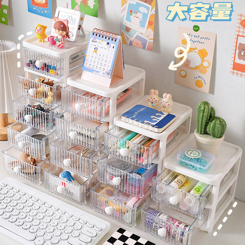 桌面收纳盒抽屉式多层办公室透明置物架宿舍文具胶带发饰学生笔筒详情图2