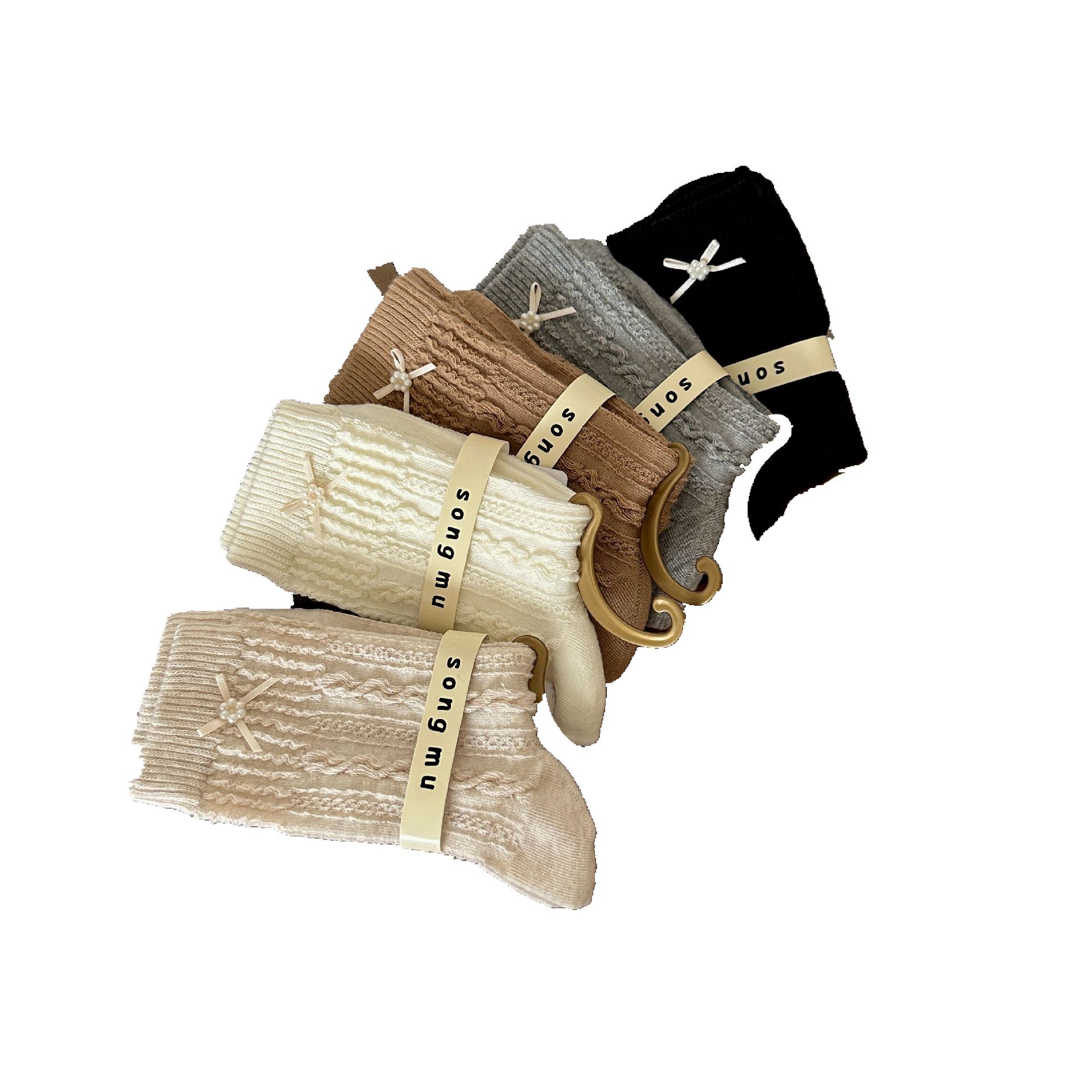Sock street stall, one-piece delivery of twisted Mary Jane socks, Japanese-style pearl bow mid-calf socks, niche Instagram pile socks, autumn and winter styles, one-piece delivery Item Picture
