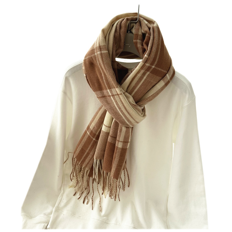 Imitation Cashmere Scarf Women's Fashion Autumn And Winter Senior Sense Checkered Scarf New Men's Bib Shawl Factory Wholesale Item Picture