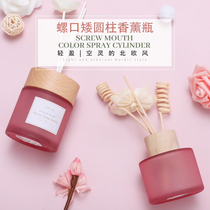 无火螺口矮圆柱香薰瓶玻璃空瓶香水精油分装瓶圆柱螺口家居装饰摆详情图2