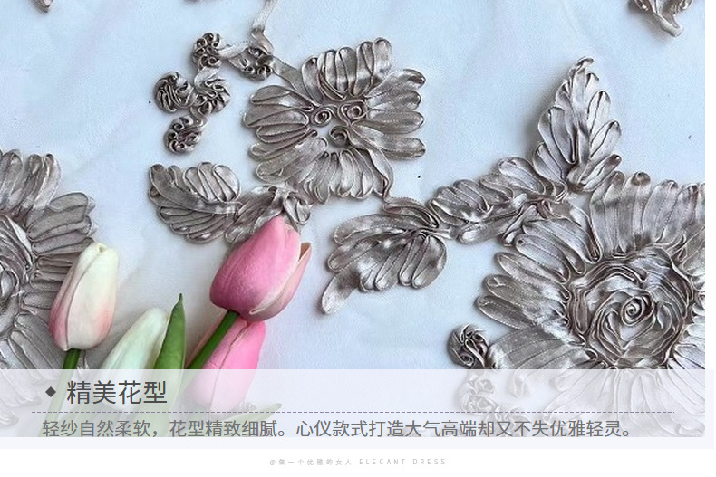 弘利科技 HLJC-332 厂家直销 新款立体网纱盘带芙蓉花绣 蕾丝童装花边 刺绣面料布料 支持剪米样 现货现发 订制详情9