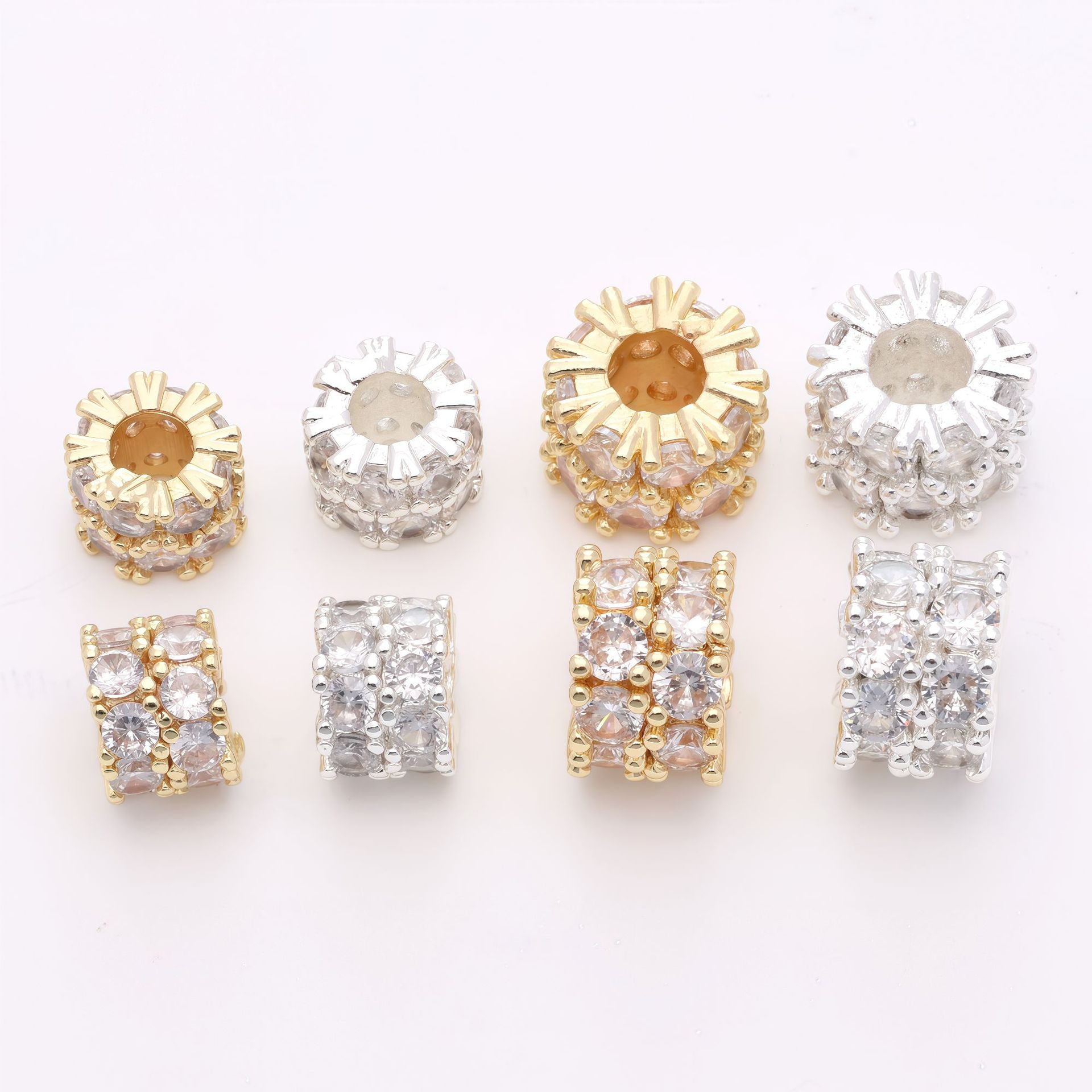 微镶双层锆石大孔桶珠14k包金保色 diy水晶手链手串项链饰品配件