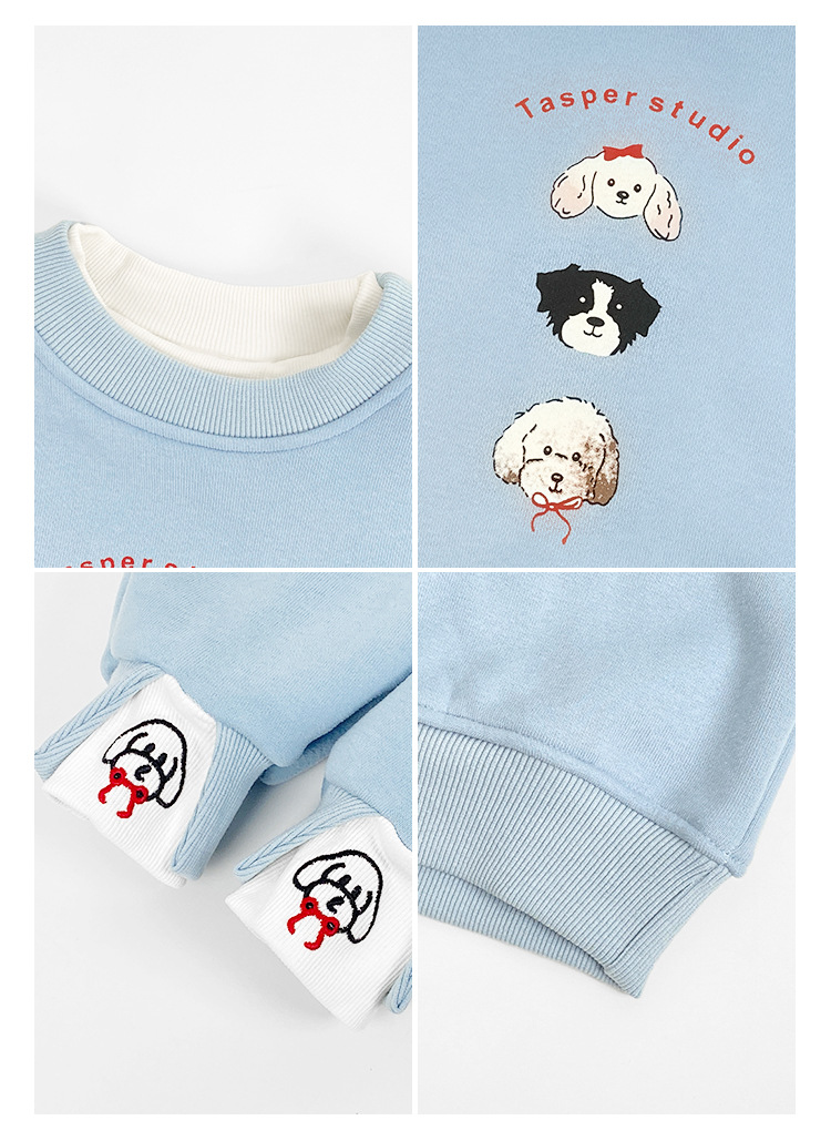 女童卡通小狗加绒卫衣2025秋冬新款儿童韩版假两件休闲宽松上衣潮详情4