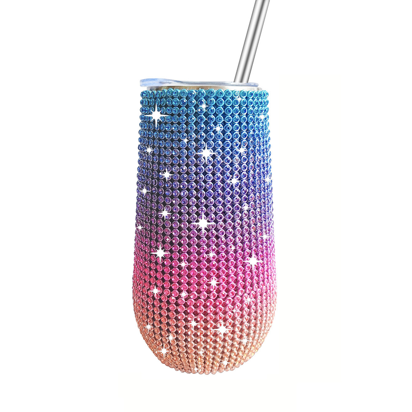Crossover amazon 6oz con diamantes en forma de U taza de cáscara de huevo taza aislante de diamante acero inoxidable vacío con pajita taza de café details Picture