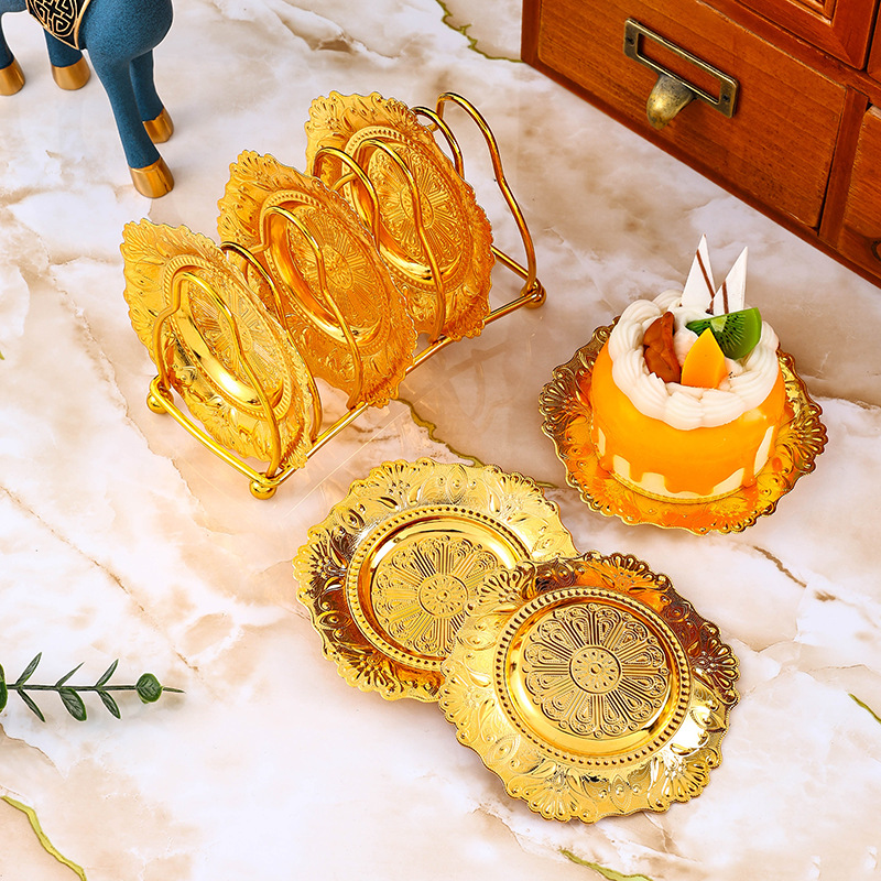 Wrought Iron 6-Piece Coaster Set Small Plate Set Gold Tail Fruit Snack Dish High-End Cake Tray Storage Tray Specification drawing