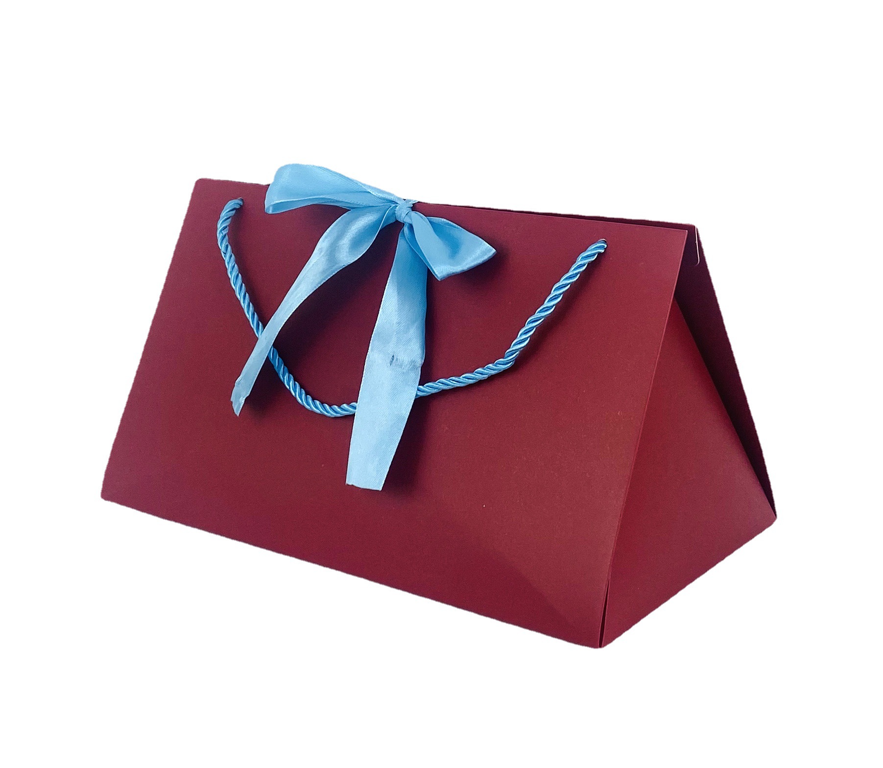 Solid color bow creative gift bags, hand-held triangular bag paper bags, 300g white card paper bags, cross-border exclusive supply