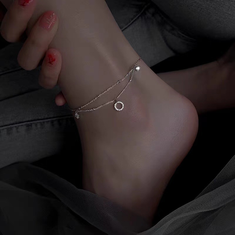 925 silver-plated double-layer ankle chain for women, a new 2024 trendy circle sexy and exquisite foot accessory, a high-end ladies' ankle chain Item Picture