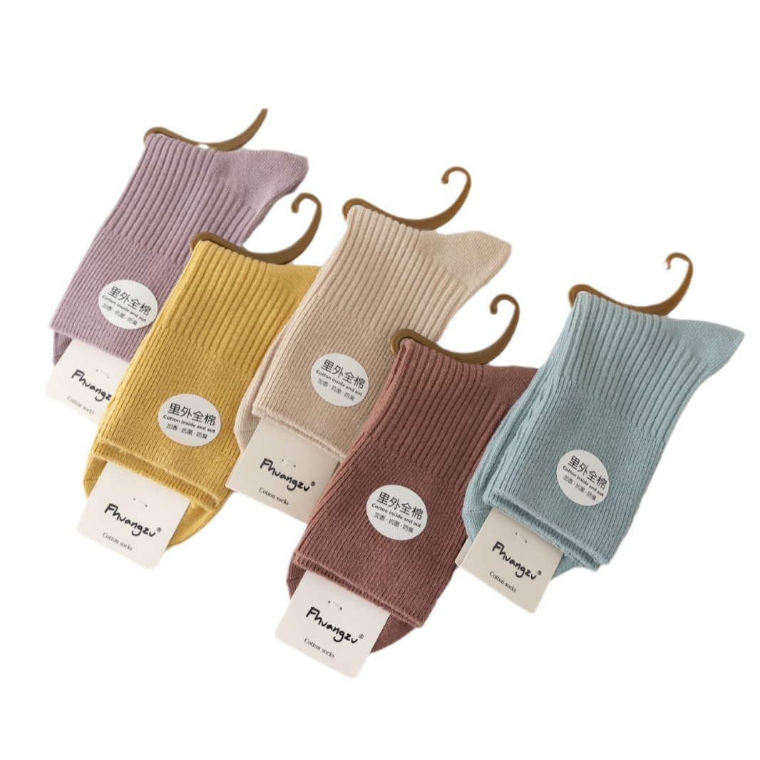 Nuevo estilo calcetines mujer anti-olor calcetines de algodón mujer medium tube otoño invierno doble aguja medium calcetines luna caliente algodón al por mayor Item Picture
