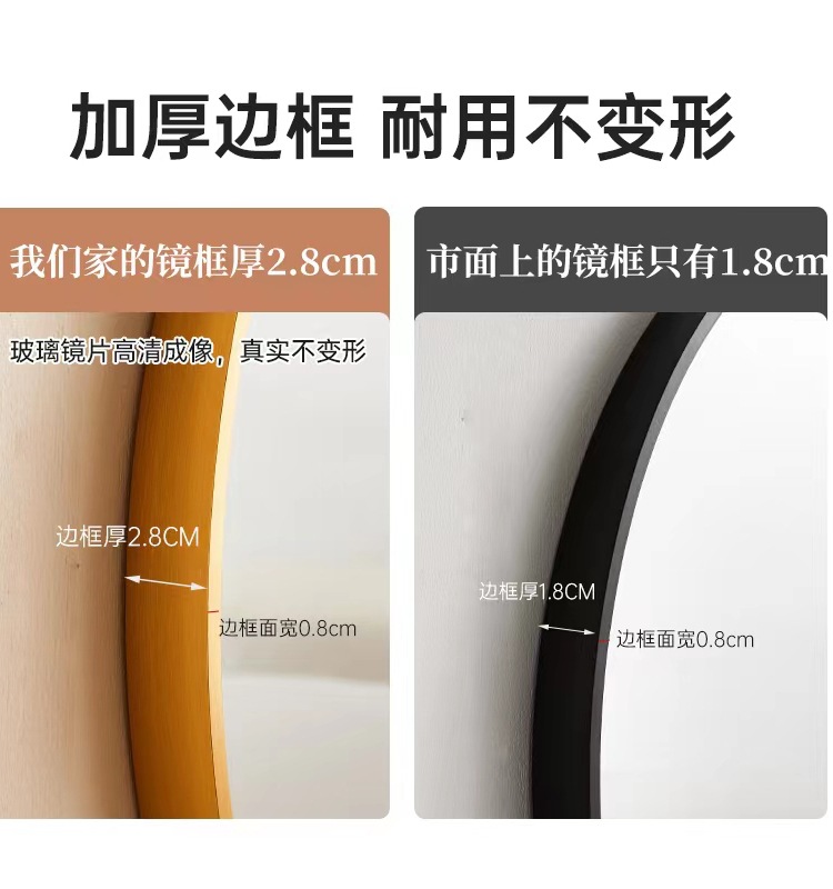 Nordic aluminum alloy bathroom mirror, makeup mirror, washbasin, washbasin, no need for drilling, toilet round mirror, wall-mounted bathroom Specification image