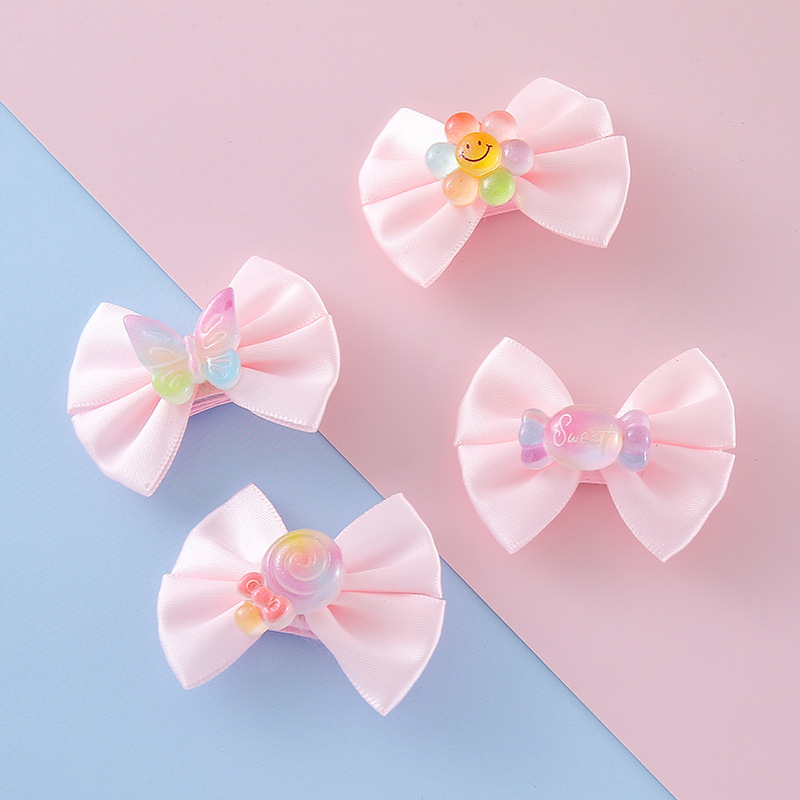 Wholesale of new children's pink bow Ins-style colorful butterfly resin cute and fashionable hair clip accessories Specification image