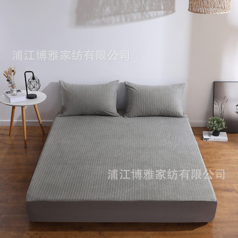 跨境亚马逊供应防水隔尿护理床笠条纹磨毛纯色简约床笠厂家批发