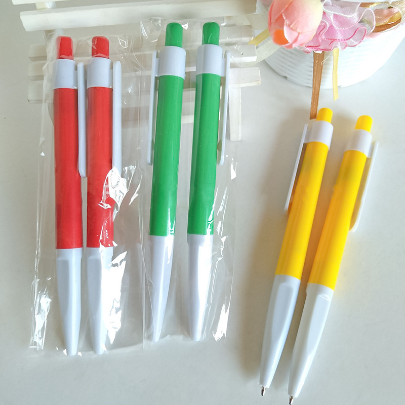 One-yuan supply, two-piece ballpoint pen set, push-button ballpoint pen, student plastic ballpoint pen