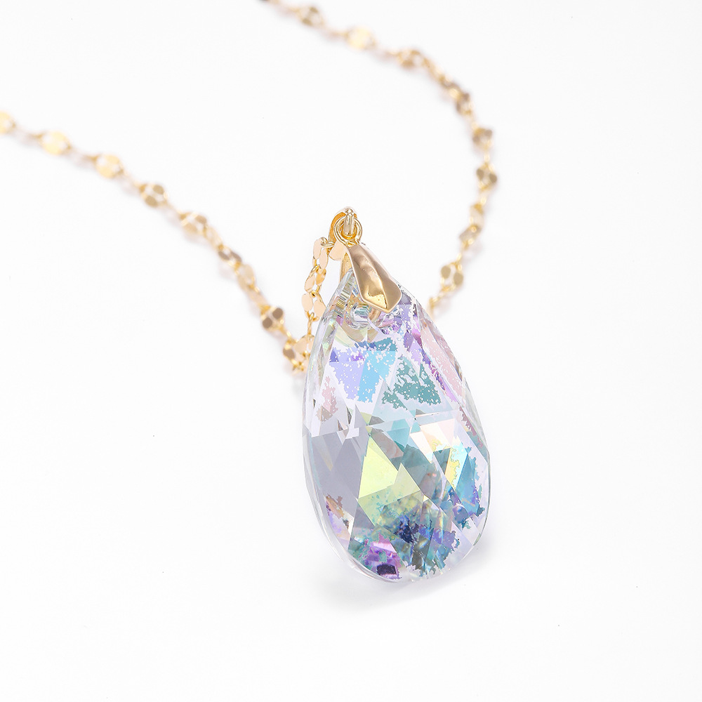 2021 new fashion 100 mesh red crystal necklace women's South Korea simple collarbone chain temperament drop pendant S925 full figure