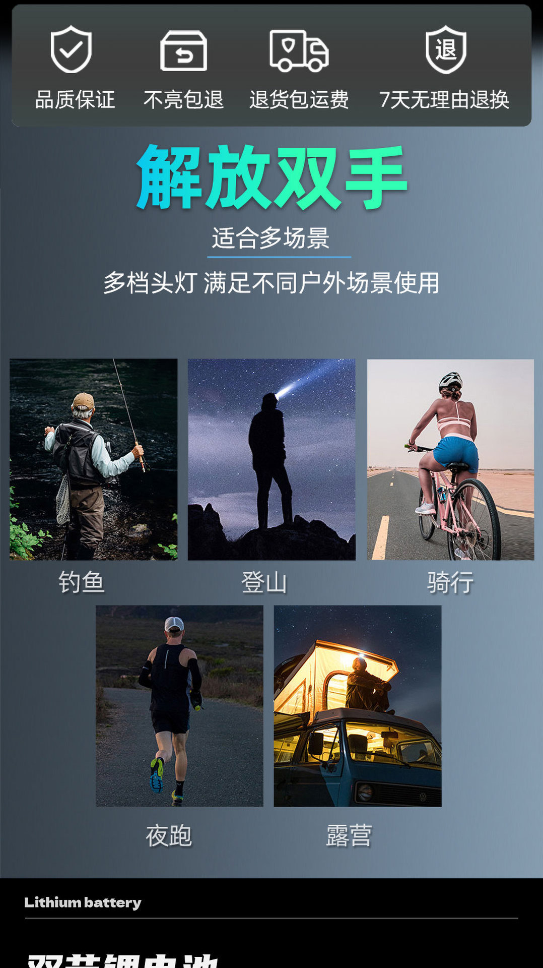 头灯强光户外防水感应LED长续航超亮激光钓鱼灯头戴式充电矿灯详情19