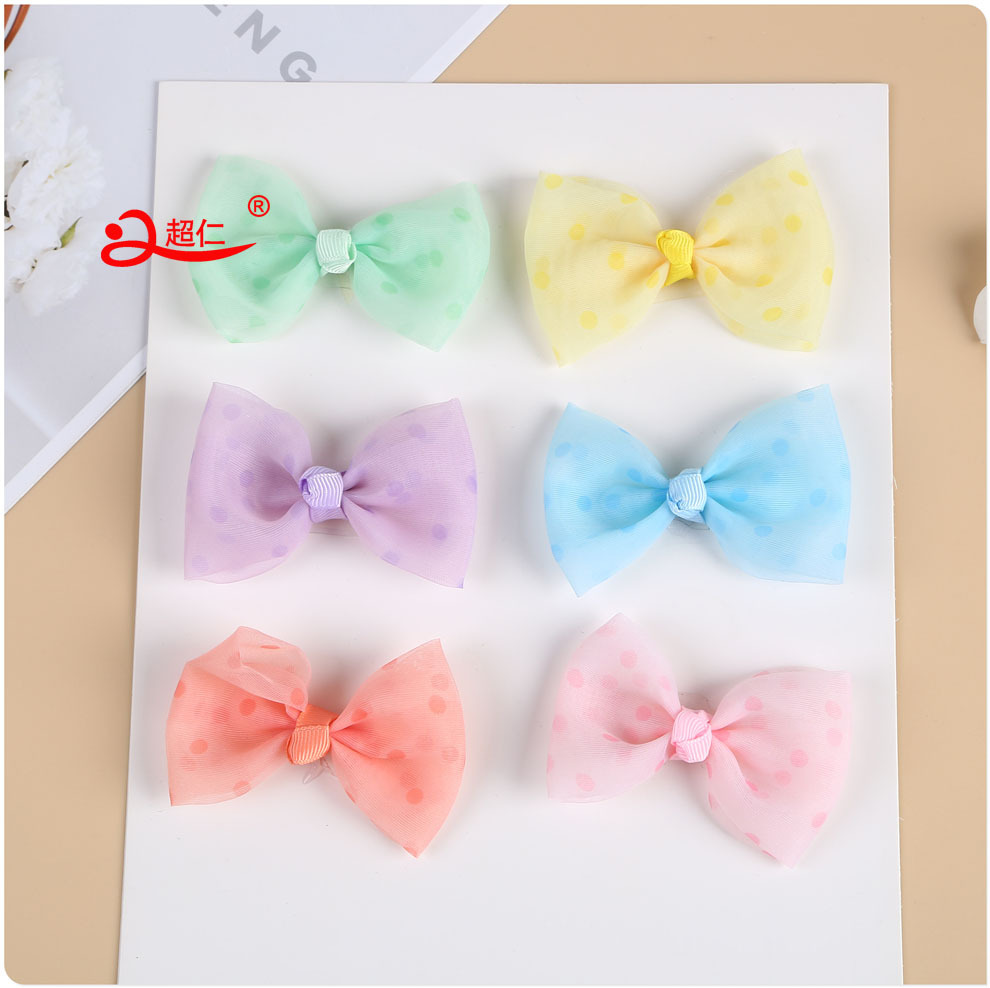Hand Bow Small Fresh Hair Accessories Gift Clothing Accessories New Net Yarn Solid Color Polka Dot Bow Can Be Produced