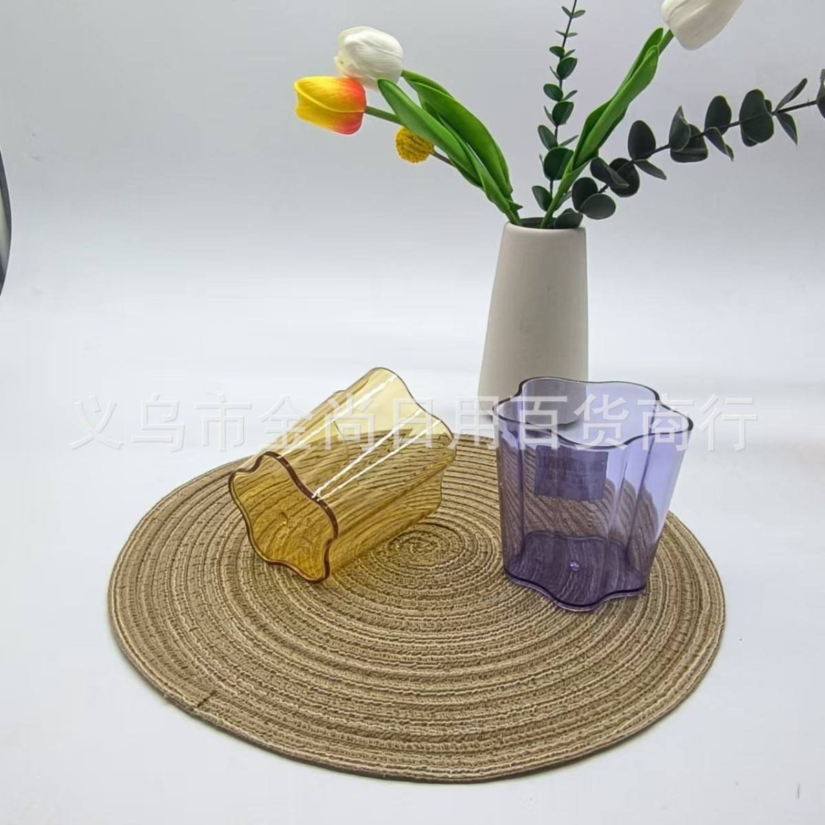 Wholesale of new high-appearance-level amber plastic cups, water cups, tea cups and sunflower cups, factory direct sales details Picture