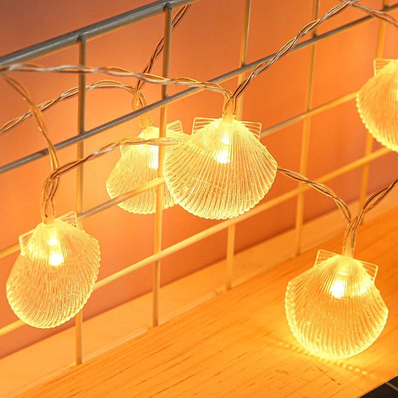 LED跨境贝壳灯串带闪电池盒ins风房间婚礼装饰彩灯串图