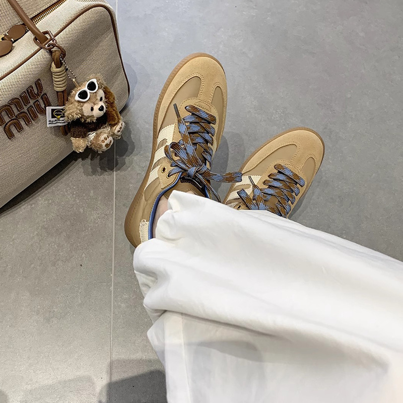 Su Yinyin's same style of in-stock casual shoes, American retro color-blocked casual shoes, soft leather sports S-shaped German training shoes, women's shoes details Picture