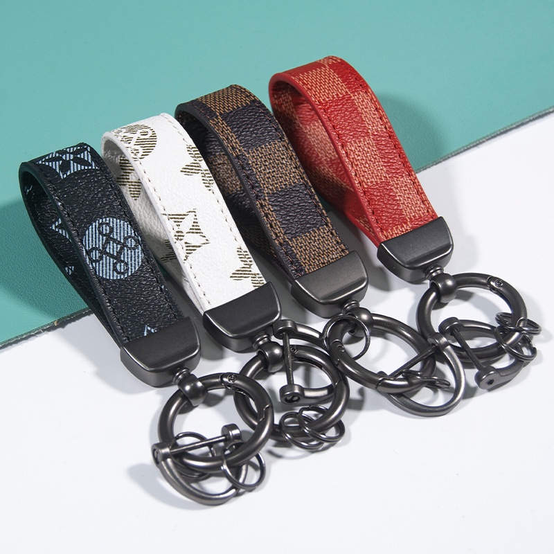 pu高档印花皮革汽车钥匙扣车用金属马蹄扣钥匙链挂件diy挂饰批发