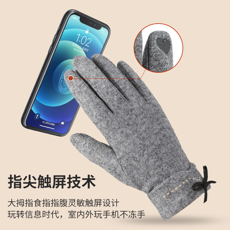 Autumn And Winter New Wool Women's Gloves Outdoor Riding Cold Gloves Plus Fleece Thickened Touch Screen Protector Warm Gloves details Picture